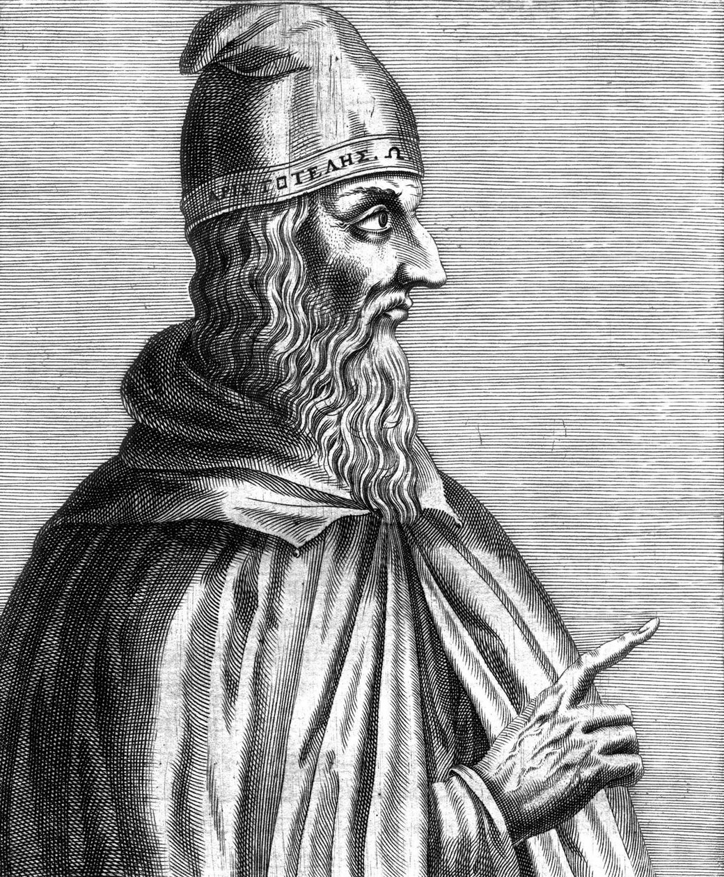 Aristoteles (384-322 eKr.) kreikkalainen filosofi, ranskalainen kaiverrus tekijältä Unknown artist