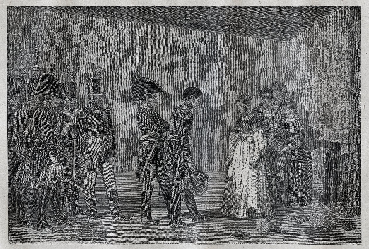 Berryn herttuattaren (1798-1870 Marie-Caroline de Bourbon-Sisilia) pidätys Nantesissa 7. marraskuuta tekijältä Unknown artist