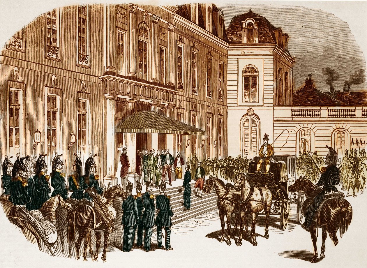 Louis Napoleon Bonaparten (Louis-Napoleon III) saapuminen Elysee-vuorelle valintansa jälkeisenä päivänä. tekijältä Unknown artist