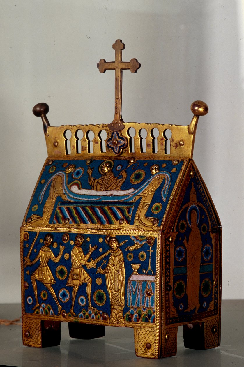 Taide-esine: Canterburyn arkkipiispan Saint Thomas Becketin (1118-1170) emali-, kulta- ja kuparipyhäkkö. Se on arkkitehtonisen salamurhan 29.12.1170 Cantorberyn katedraalissa ja sen hautajaisten esityksiä. 13. vuosisata tekijältä Unknown artist