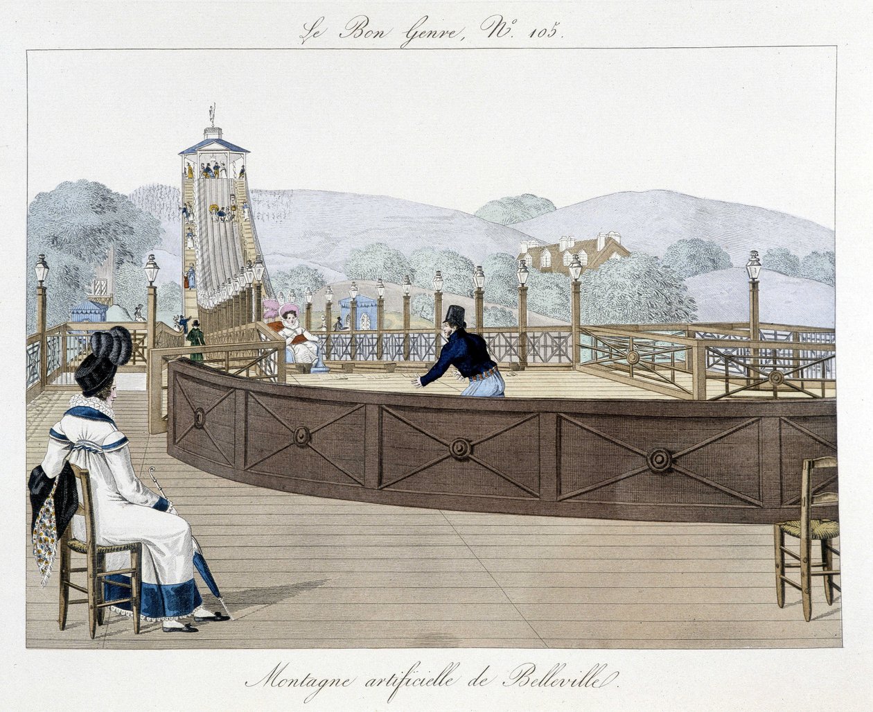 Bellevillen keinotekoinen vuori: vuoristorata - "" Le Bon -genressä" 1800-luvun alussa tekijältä Unknown artist