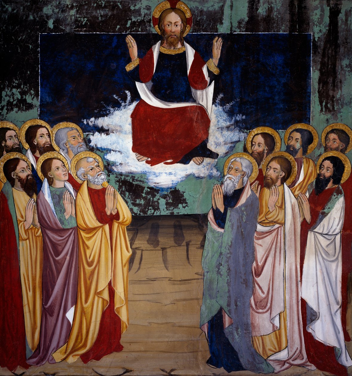 Ascension, Kristuksen elämä (1400-luku), freskot, Pyhän Sebastianin kappeli, Villard-de-Lans, Rhône-Alpes, Ranska. tekijältä Unknown artist