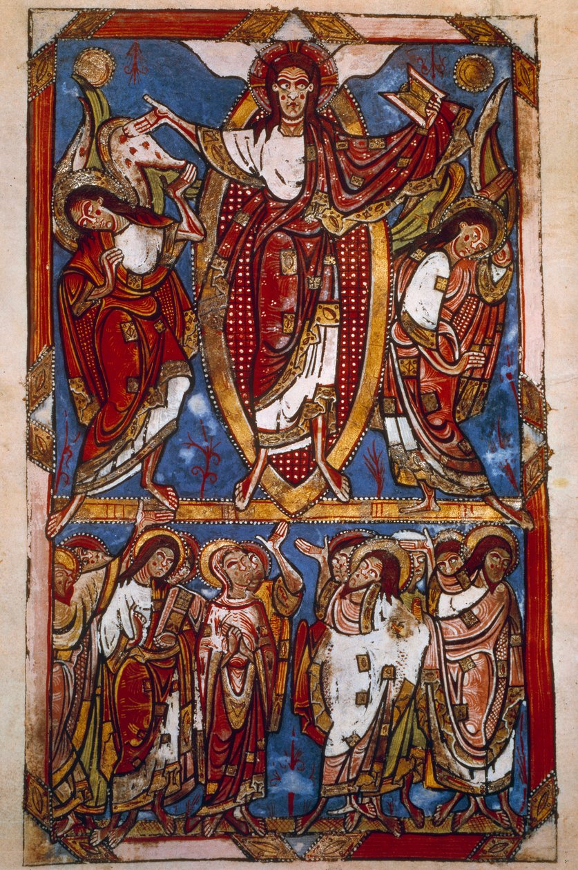 Ascension. Miniatyyri teoksessa "Sacramentary of Saint-Martial de Limoges" (Folio 84v), tuntematon kirjoittaja tekijältä Unknown artist