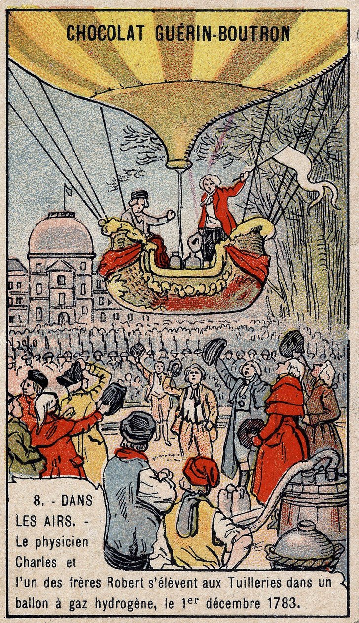 Ylösnousu ranskalaisen ilmailun Charles ja Robert le Jeunen vetykaasupallolla, valmistettu Pariisissa, Tuileries