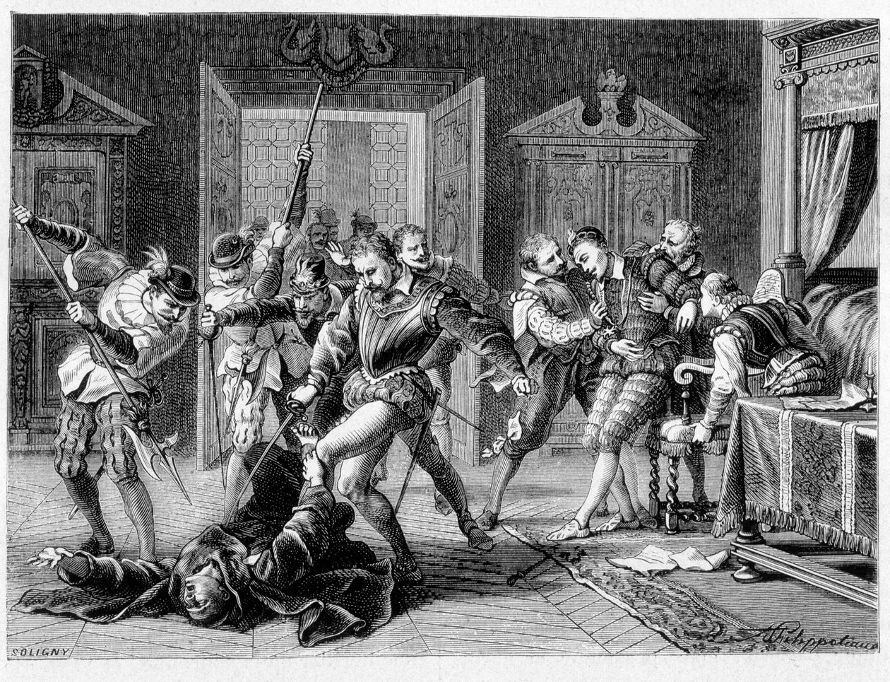 Jacques Clémentin Henry III:n (1551 - 1589) salamurha vuonna 1589 tekijältä Unknown artist