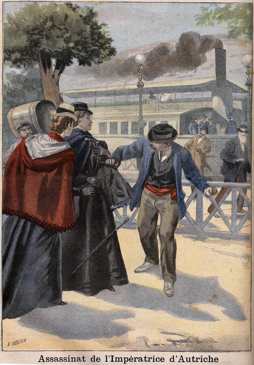 Italian anarkisti murhasi impress Elisabethin Itävallan (Sissin) Genevessä tekijältä Unknown artist