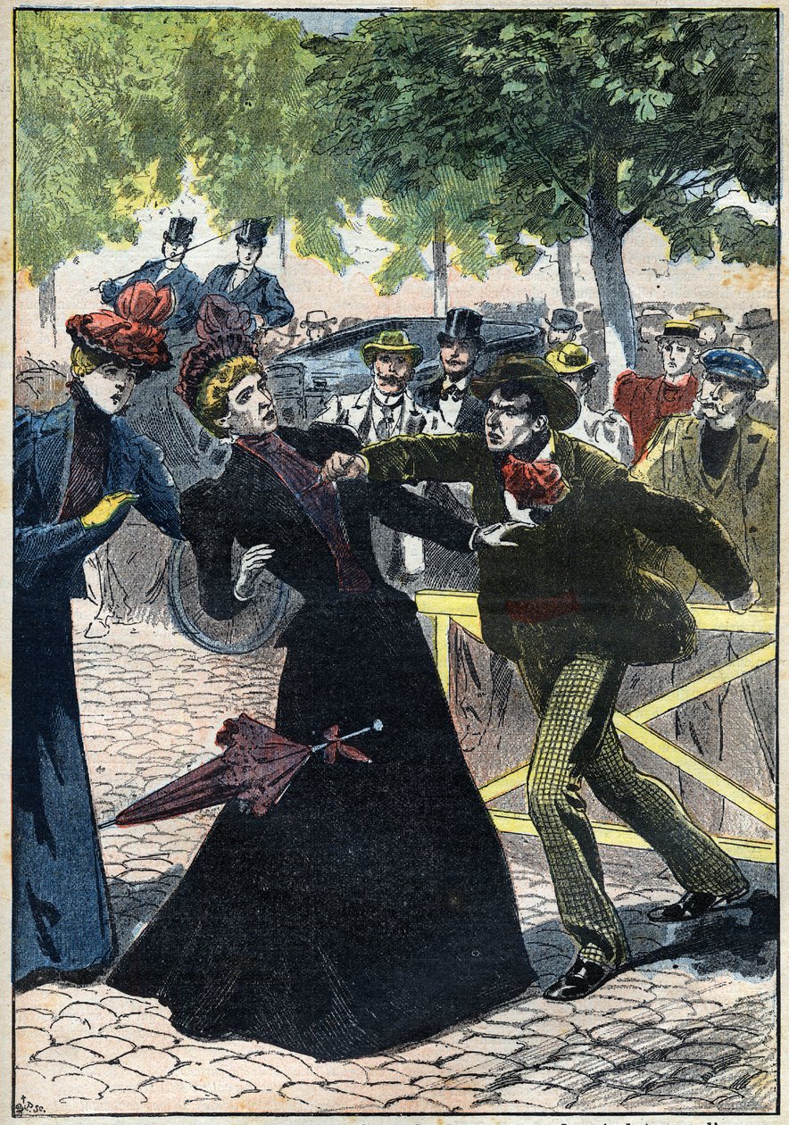 Italialaisen anarkisti Lucchenin murha Itävaltalainen (Sissi) Genevessä vuonna 1898. Kuvitus vuodelta 1898. Yksityiskokoelma - Itävallan keisarinna Elisabethin salamurha (Sissi), italialainen anarkisti Luigi Lucheni, Gen. tekijältä Unknown artist