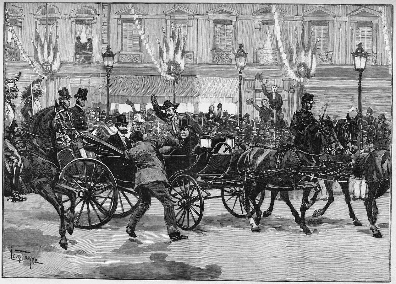 Anarkisti Caserio murhasi tasavallan presidentti Sadi Carnotin (1837-1894). 24 päivänä kesäkuuta 1894. tekijältä Unknown artist