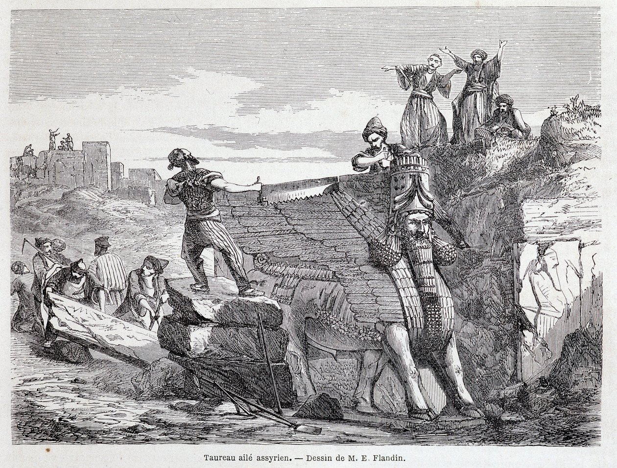Assyrian siivekäs härkä Niniven paikalla - "" Tour du monde"" 1. sem. 1863. tekijältä Unknown artist