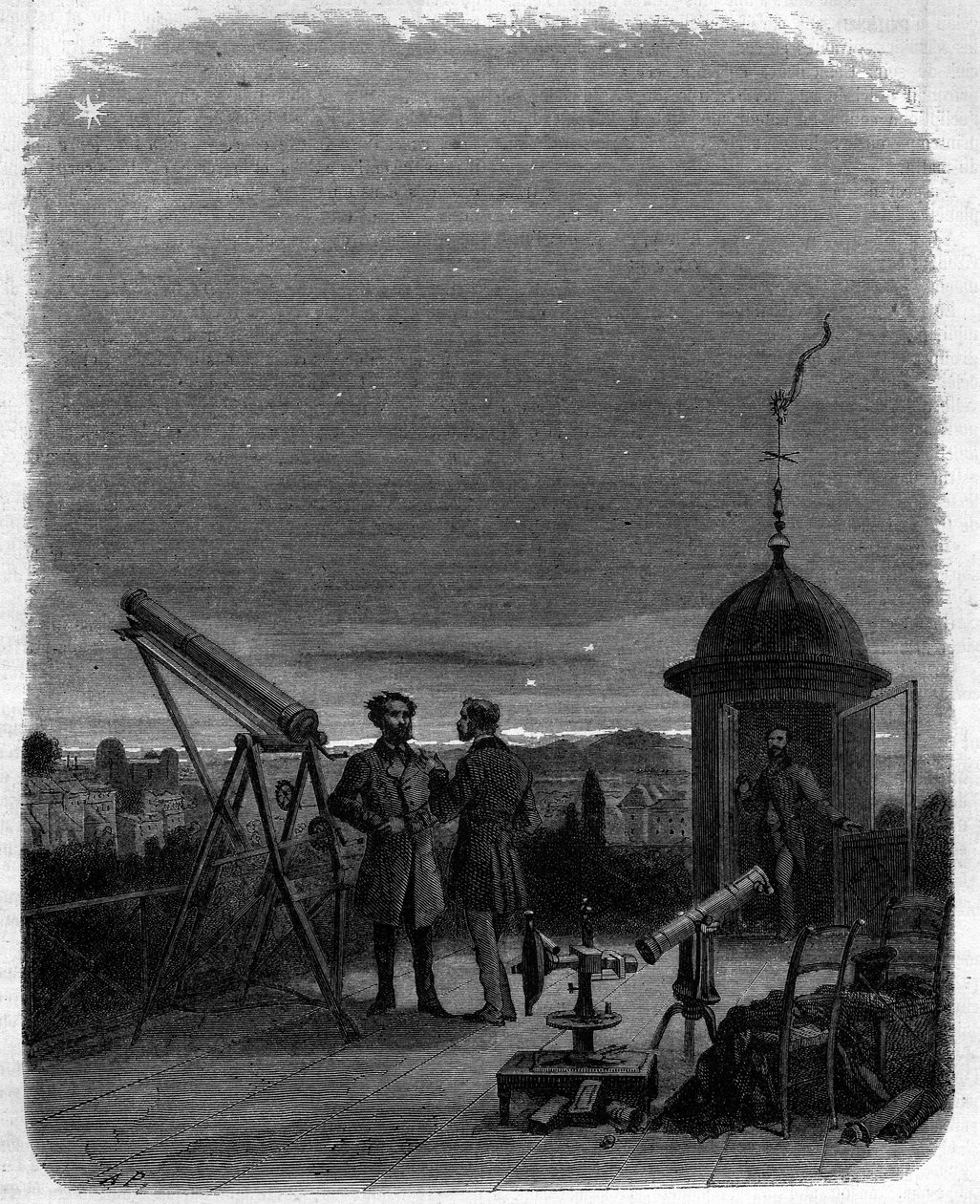 Tähtitieteilijät tarkkailemassa tähtitiedellään Merkurius-planeettaa Pariisin taivaalla 17. helmikuuta tekijältä Unknown artist