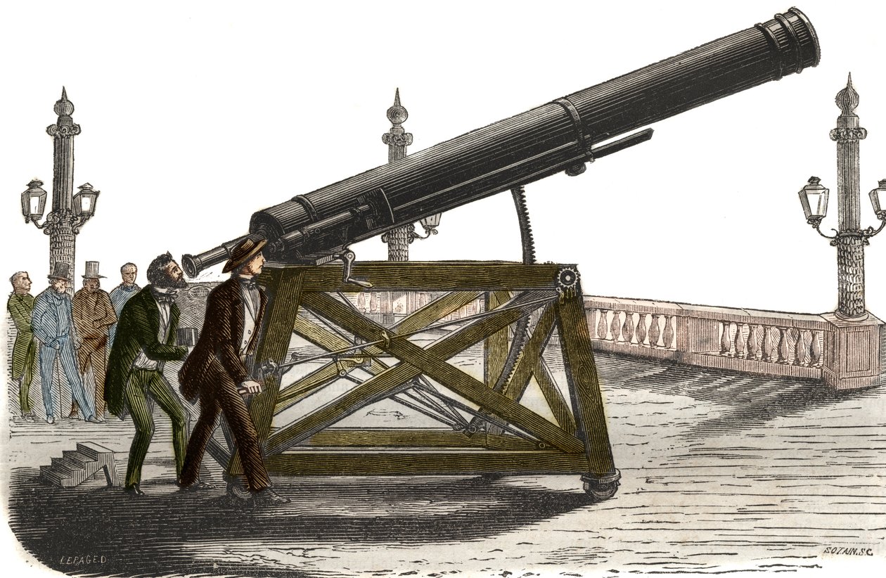 M. Queslinin Place de la Concorden tähtitieteellinen kehys Pariisissa. Kaiverrus vuodelta 1857 "" Le Musee Des Sciences "" tekijältä Unknown artist