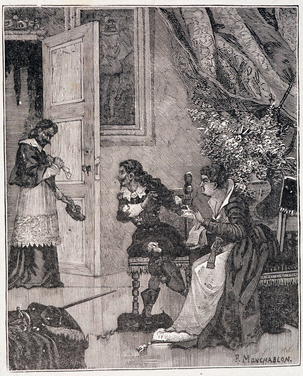 Kun Marie de Medicis vetosi asiansa, kardinaali astui sisään (Journee des dupes), kuvitus Kenouillacin teoksesta Paris a travers les siecles. tekijältä Unknown artist