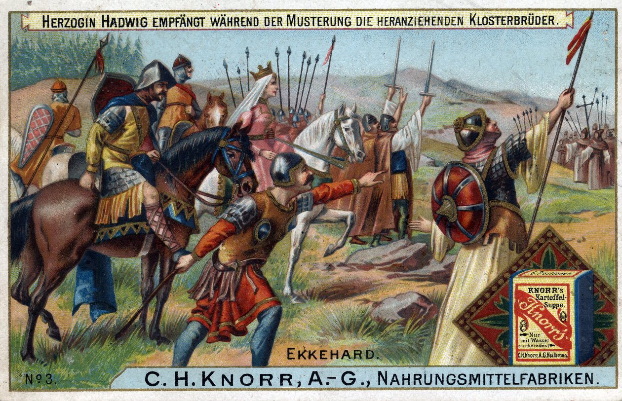 Barbarian Invasions - Joukkojen tarkastelun aikana herttuatar Hadwig ottaa vastaan taustalla lähestyvät munkit. tekijältä Unknown artist