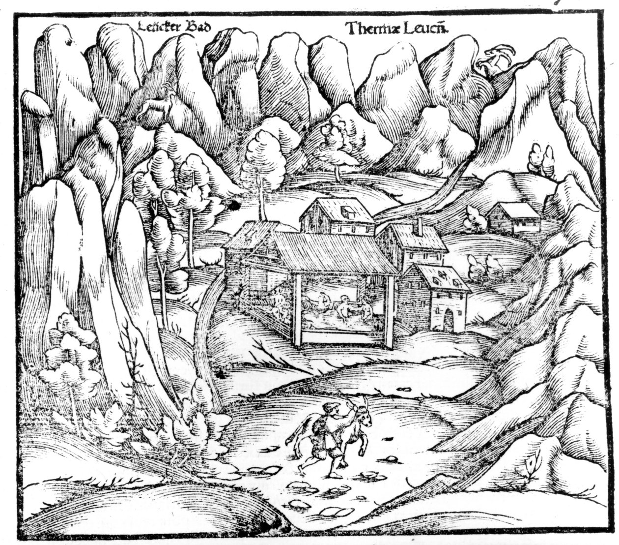 Baths of Baden (Itävalta), kaiverrus 1500-luvulta. tekijältä Unknown artist