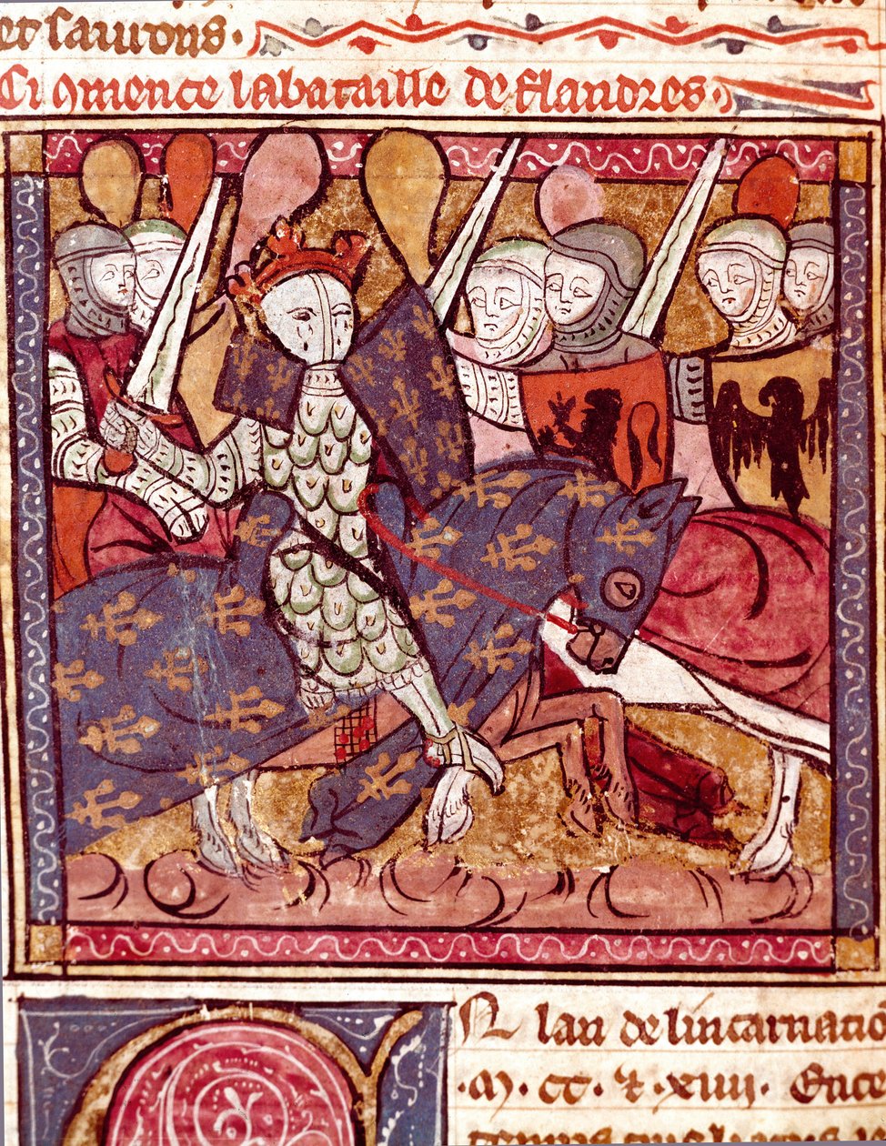 Flanderin taistelun pienoismalli "" Grandes Chronicles de Francesta"" 1375-1379 Municipal Library, Castres tekijältä Unknown artist