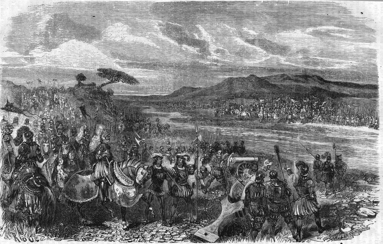 Fornouan taistelu (Fornovo) (Italia) Kaarle VIII:n johdolla 6. heinäkuuta tekijältä Unknown artist
