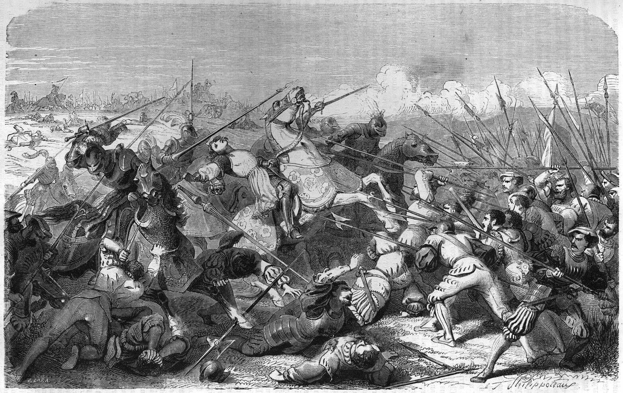 Ravennan taistelu (Italia), Gaston of Foix, Nemoursin herttua (1489-1512) kuoli 11. huhtikuuta 1512. Kaiverrus 1800-luvulta. tekijältä Unknown artist