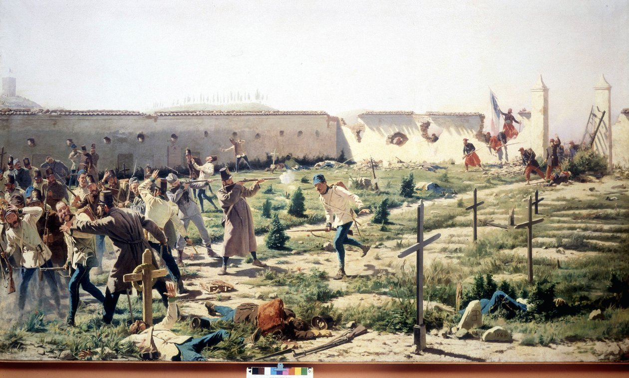 Solferinon taistelu, Lombardia, Ranska-Sardinian ja Itävallan armeijaa vastaan 24. kesäkuuta 1859. Museo del Risorgimento. Milano tekijältä Unknown artist