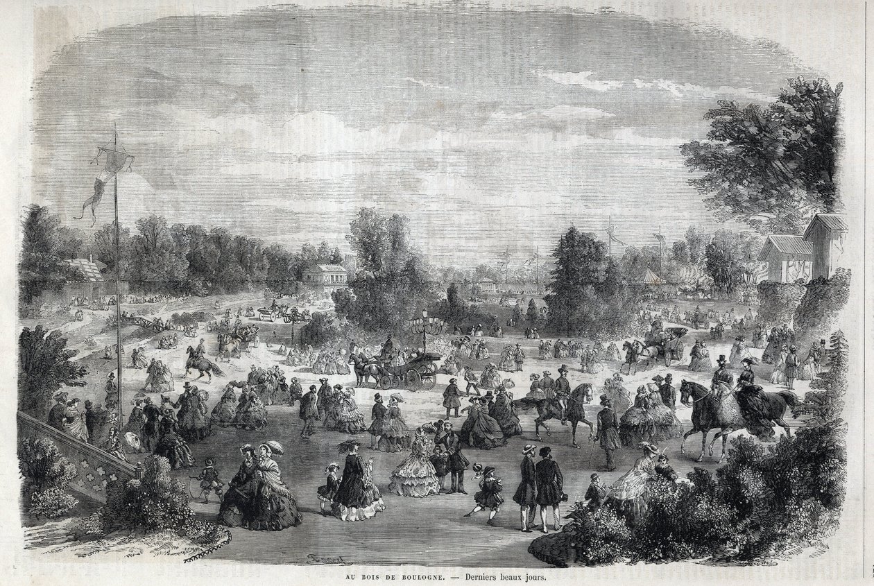 Kauniita päiviä Bois de Boulognessa Pariisissa. Kaiverrus "Maailmankaikkeudessa" tekijältä Unknown artist
