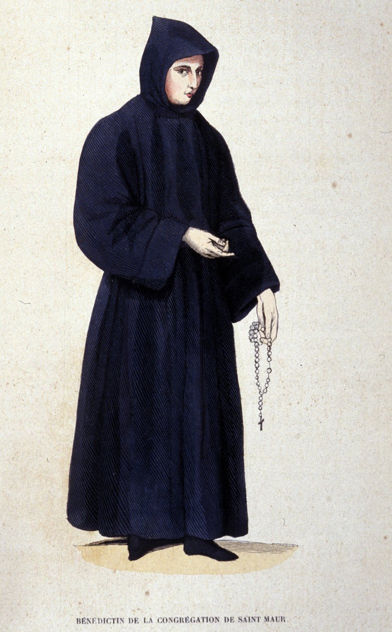 Pyhän Maurin seurakunnan benediktiini. Kaiverrus albumista uskonnollisista määräyksistä, Pariisi tekijältä Unknown artist
