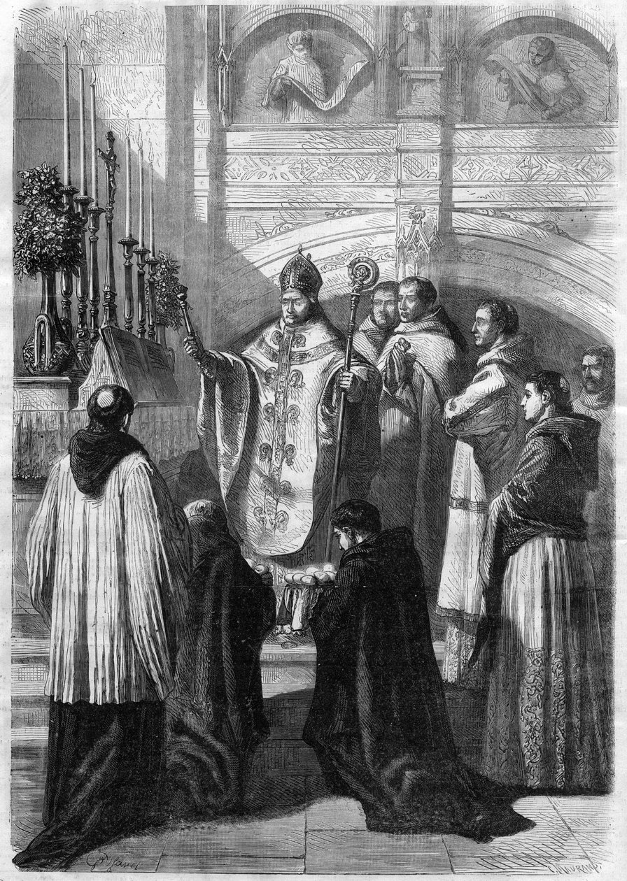 Munien siunaus pääsiäissunnuntaina Solesmesin luostarissa (Sarthe) vuonna 1868 tekijältä Unknown artist