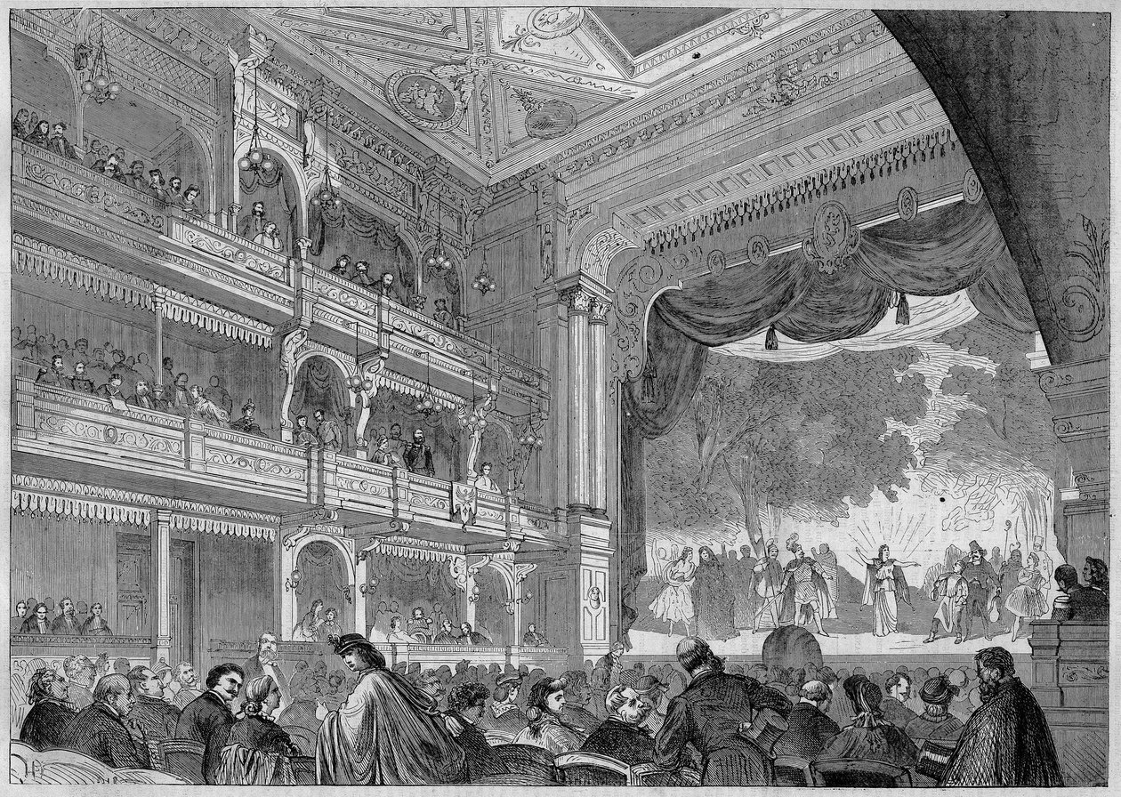 Berliini, näkymä Wallner-teatterin uuteen saliin, joka rakennettiin uudelleen vuonna 1865. Teoksessa "" L