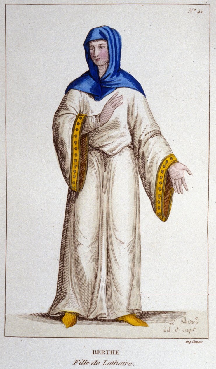 Berthe, Lotharia II:n, Lotharingian kuninkaan tytär. kaiverrus vuodelta 1830 tekijältä Unknown artist