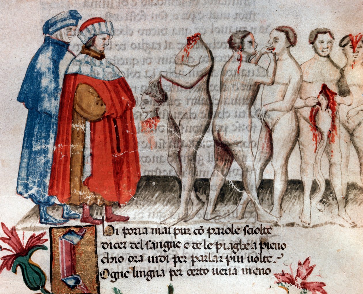 Bertrand de Born pitää mestattua päätään (laulu 28 Helvetistä jumalallisessa näytelmässä) - pienoismalli 1400-luvulta, tekijältä Unknown artist