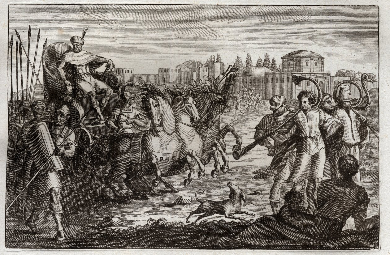 Royaumontin raamattu, Vanha testamentti: Joosefin kohottaminen. Joosef nousee kirkkaudessa. Kuvitus vuodelta 1811. tekijältä Unknown artist