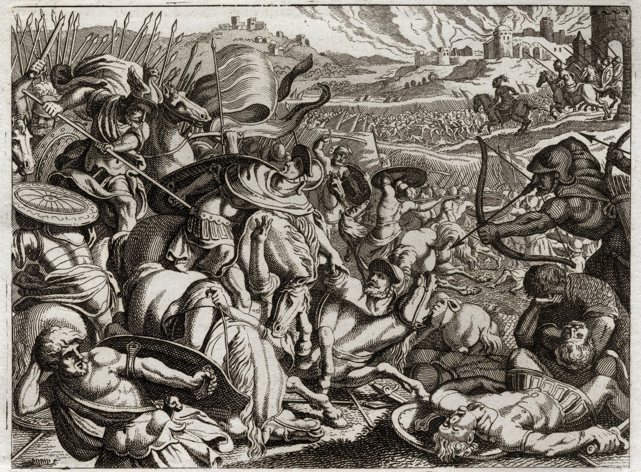Royaumontin raamattu, Vanha testamentti: Benjaminilaisten rangaistus. Benjaminin heimo tuhotaan. Kuvitus vuodelta 1811. tekijältä Unknown artist
