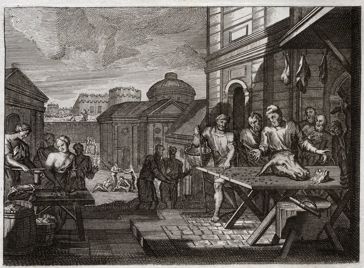 Royaumontin raamattu, Vanha testamentti: Samarian piiritys. Syyrian kuningas piiritti Samarian kaupungin ja aiheutti sen kauheaksi nälänhädäksi. Kuvitus vuodelta 1811. tekijältä Unknown artist