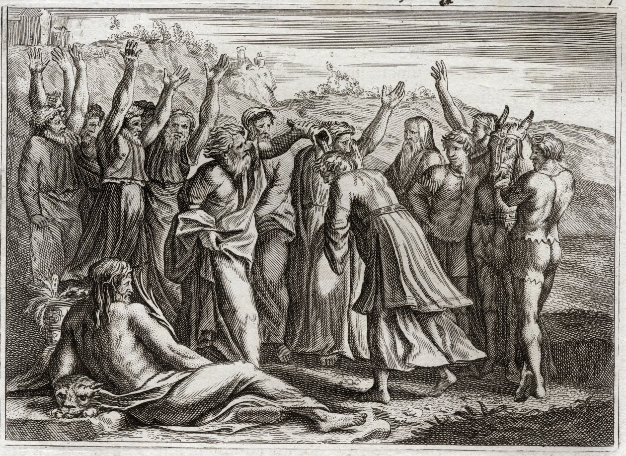 Royaumontin raamattu, Vanha testamentti: Salomon King. Daavid perusti Salomon Kingin Betsabeen ja profeetta Natanin rukouksiin. Kuvitus vuodelta 1811. tekijältä Unknown artist