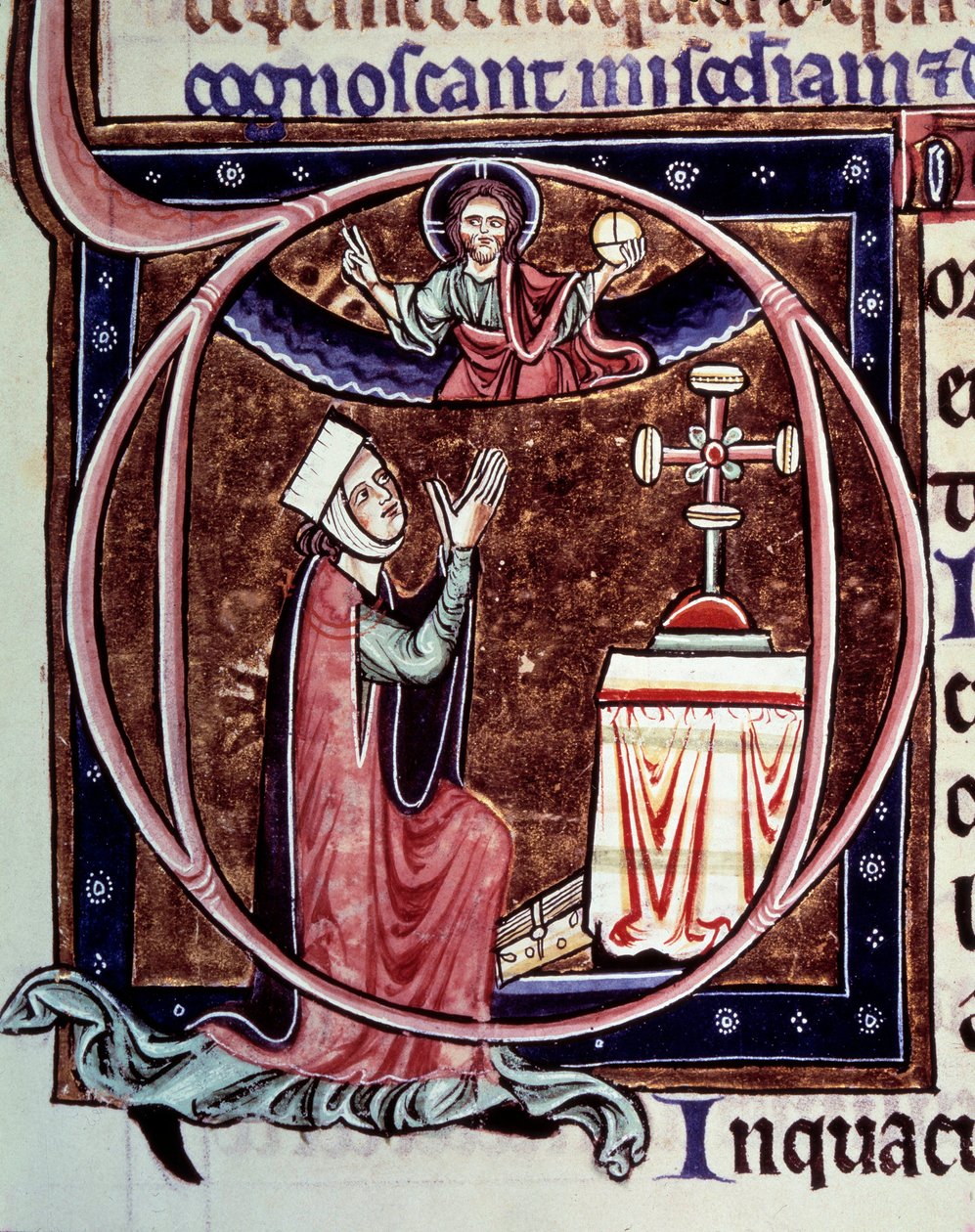 Blanche de Castille Ranskan kuningatar (1188-1252) rukouksessa Miniatyyri William of Saint Pathusin käsikirjoituksesta "Saint Louisin elämä ja ihmeet" tekijältä Unknown artist