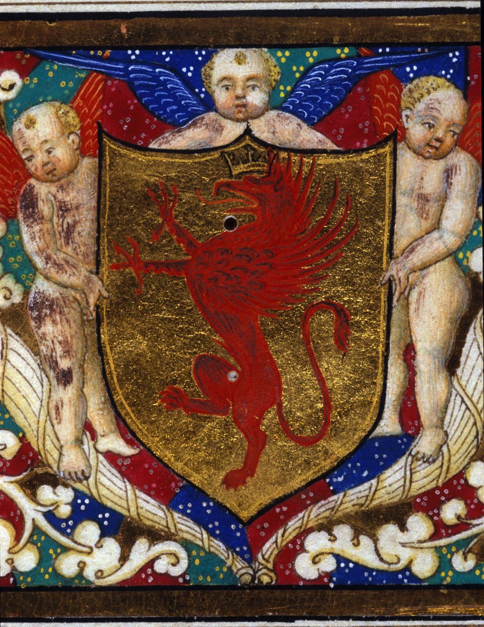 Blazon koristaa griffon-kruunua kultaisella pohjalla. Miniatyyrin yksityiskohta. tekijältä Unknown artist