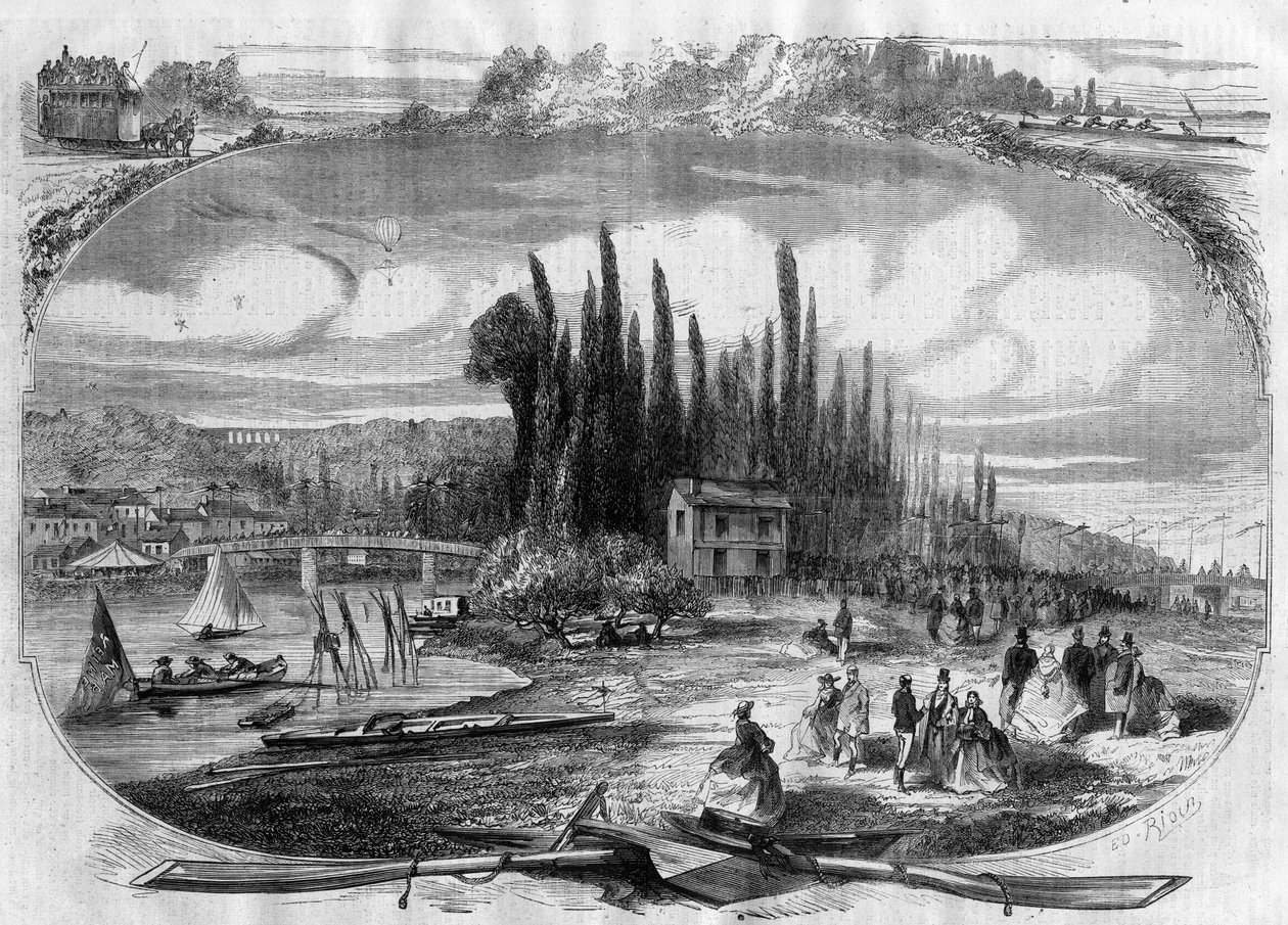 Bougival (Yvelines) Seinen ranta vuonna 1868 tekijältä Unknown artist