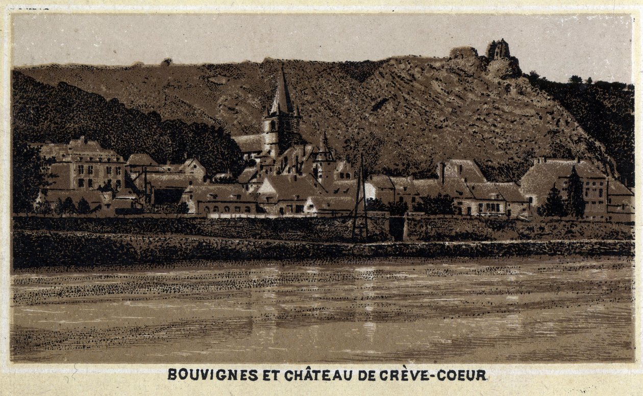 Bouvignes sur Meuse ja Chateau de Creve Coeur (Creve-Coeur tai Crevecoeur), Vallonia, Belgia tekijältä Unknown artist