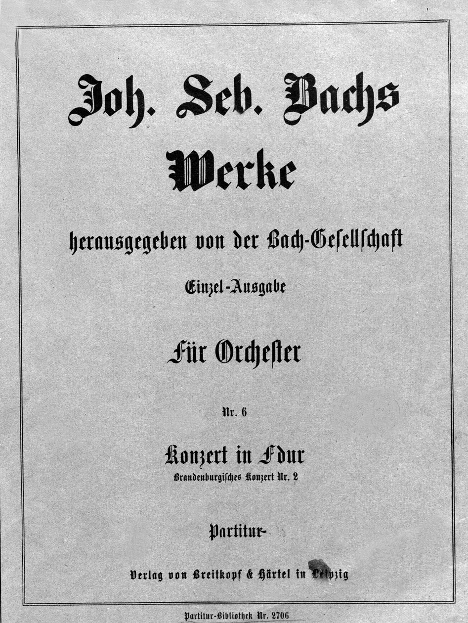Brandenburgin konsertto nro 2, Johann Sebastian Bachin (Johann Sebastian Bach) partituurin etukappale tekijältä Unknown artist