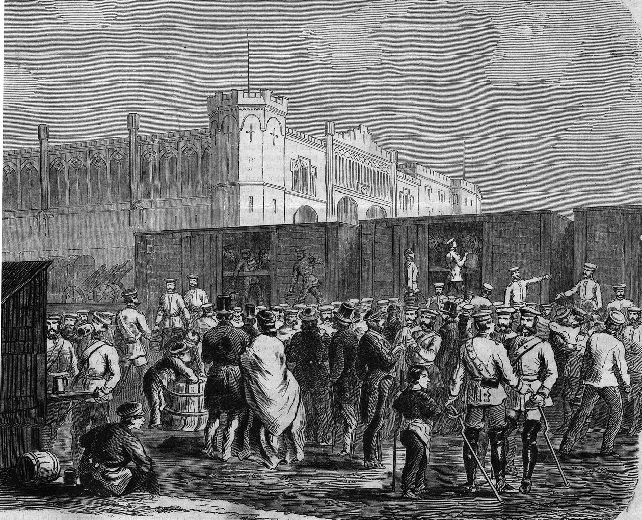 Breslau (tai Wroclaw), Preussin kaartilaiset kampanjassa Itävaltaa vastaan vuonna 1866. Kaiverrus tekijältä Unknown artist