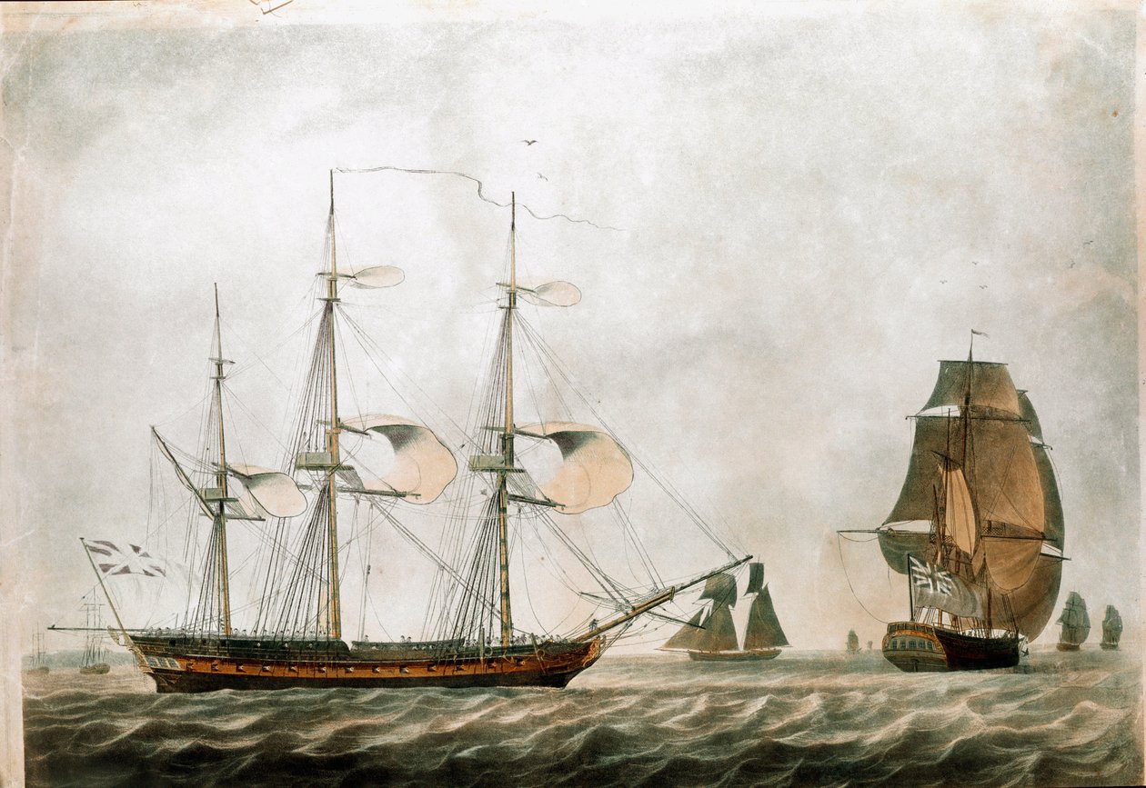 Brittiläinen fregatti 1700-luvulla (1800-luvun printti) tekijältä Unknown artist