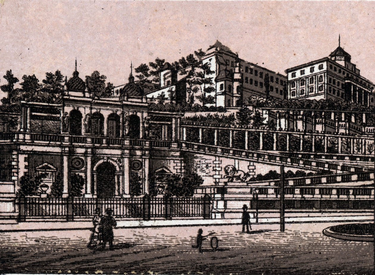 Budapest, Unkari: näkymä Bourgbazarista (Burghbazaar) kirjassa "" Maailma havainnollistaa 168 näkymää"" Päiväämätön (1800-luvun loppu) tekijältä Unknown artist