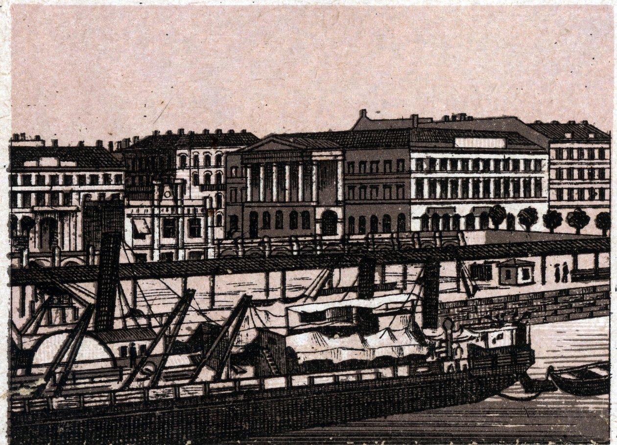 Budapest, Unkari: näkymä Danube Quayn laiturille. kirjassa "" Maailma havainnollistaa 168 näkymää"" Päiväämätön (1800-luvun loppu) tekijältä Unknown artist