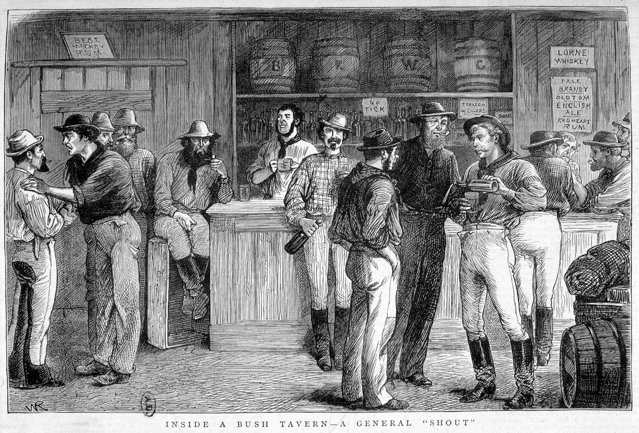 Bush-taverna Australiassa, noin 1880. tekijältä Unknown artist