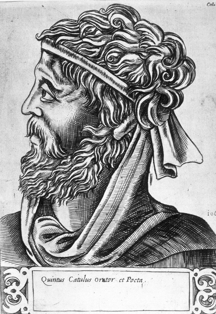Caius Valerius Catullus dit Catulle (87 - 54 eKr.) Kuvitteellinen muotokuva, kaiverrus 1600-luvulta. tekijältä Unknown artist