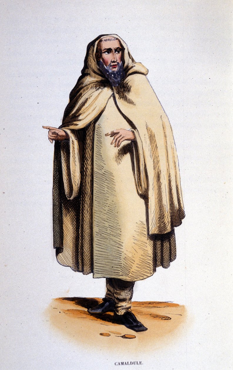 Camaldule, pyhä Romualdin Camaldolin laaksoon (Toscanaan) vuonna 1010 perustaman uskonnollisen veljeskunnan (eremiitti ja munkki) jäsen. Kaiverrus 1800-luvulta. tekijältä Unknown artist