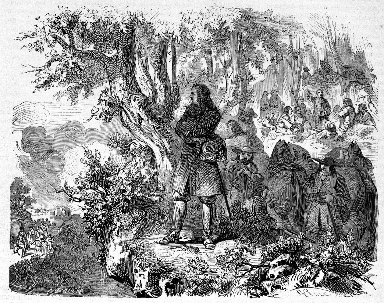 Camisardit Cévennesissä. 1800-luvun kaiverrus. tekijältä Unknown artist
