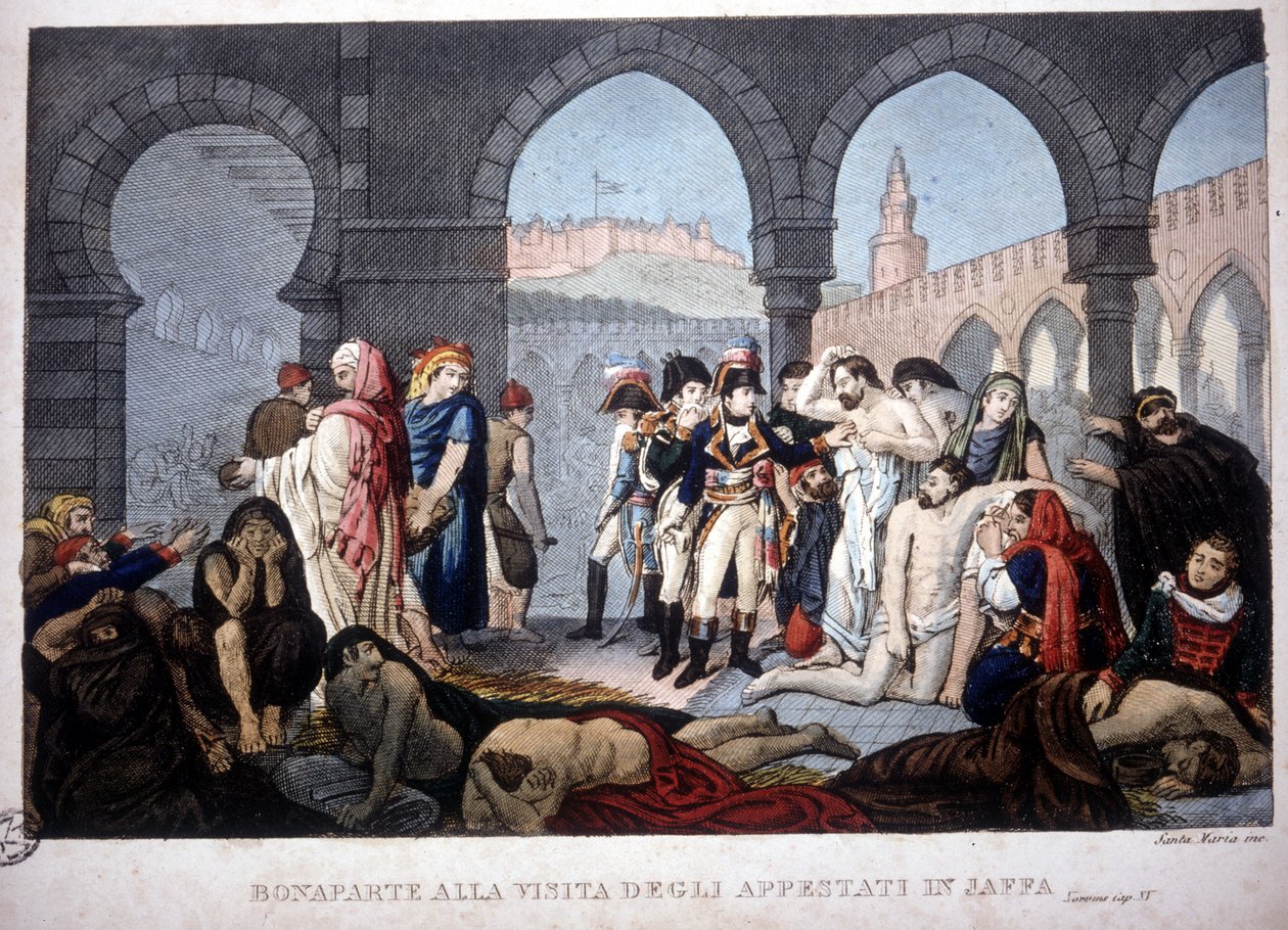 Egyptin kampanja (retkikunta) (1798-1801): Napoleon vierailee Jaffa-pestiferesissä Egyptissä, noin 1800. tekijältä Unknown artist