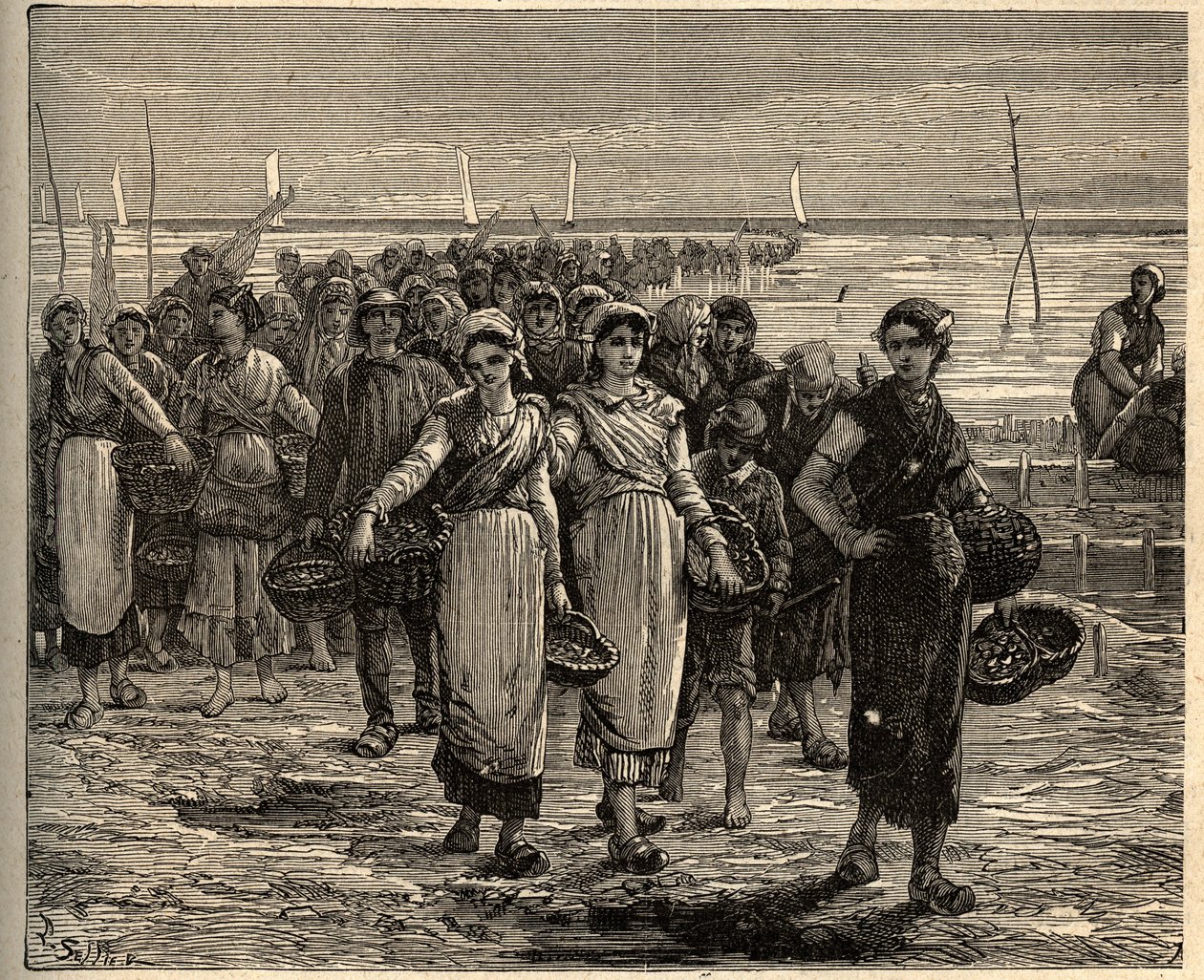 Cancale - Bretagne - Cancalaises palaamassa kalastusaluksista - - kaiverrus "" PATRIE" - PECTUREQUIREQUE RANSKAN KUVAUS 6 OSALLA LUCIEN HUARD - 1800-luvun loppu tekijältä Unknown artist