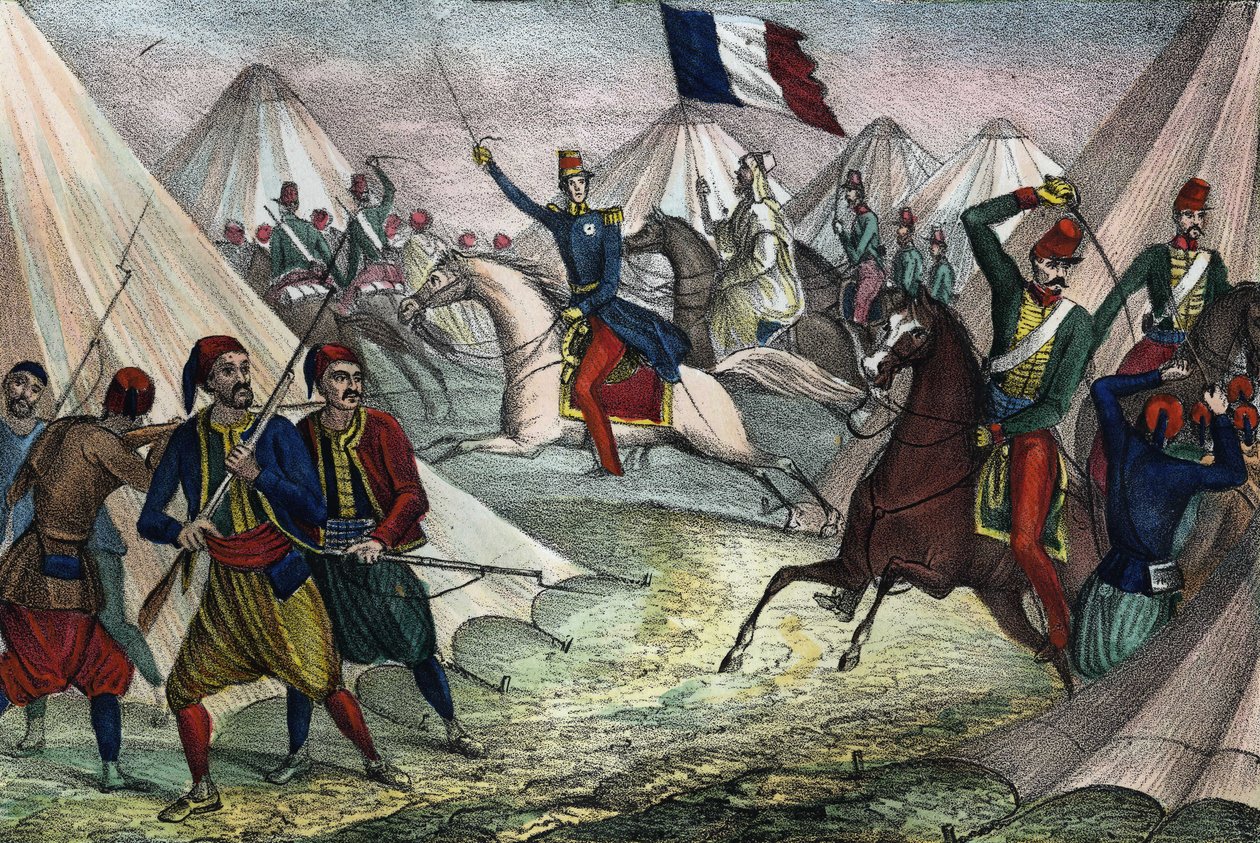 Aumalen herttua vangitsi Abd-el-Kaderin Smallan Algeriassa 16. toukokuuta 1843. Teoksessa ”” Storia d