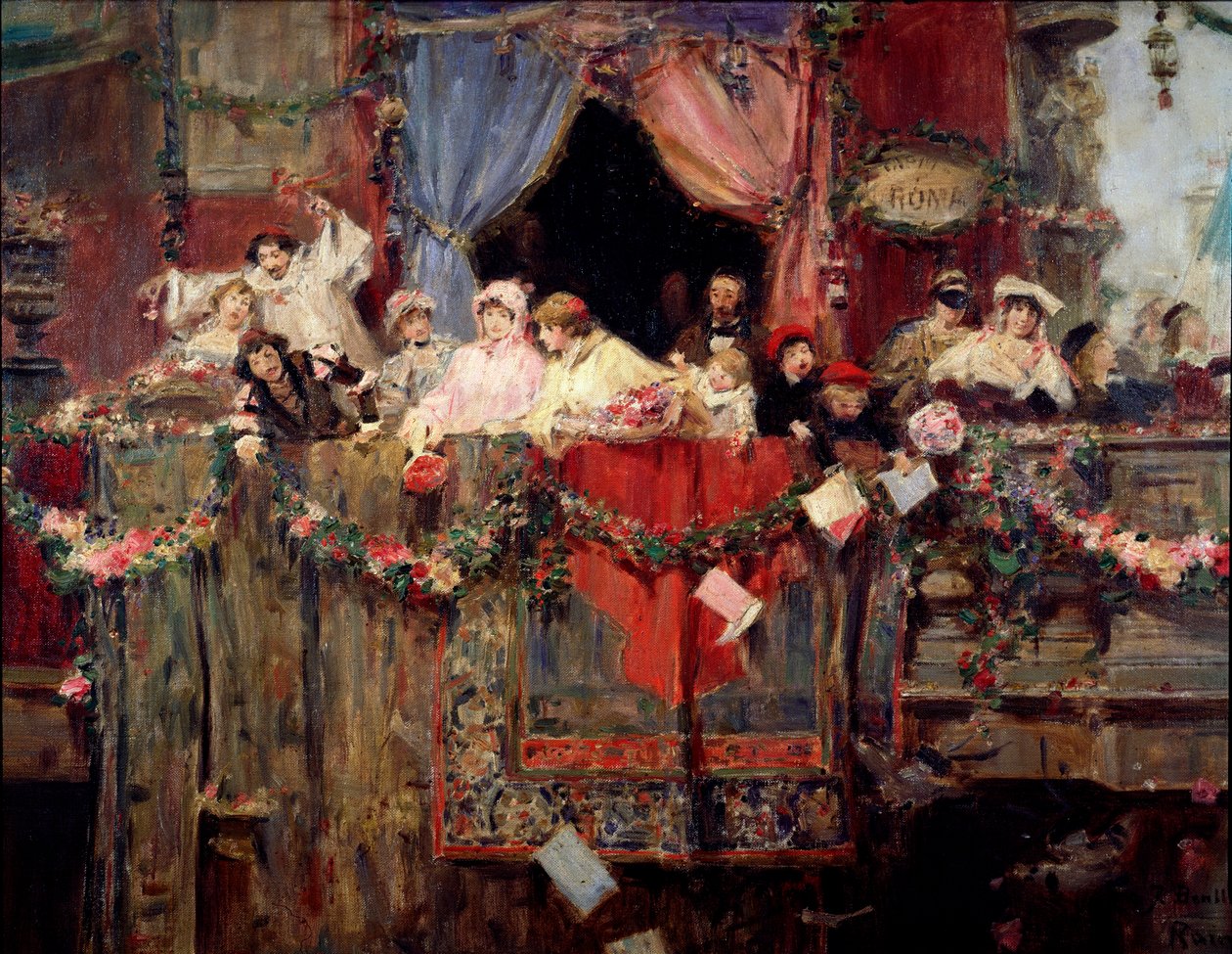 Karnevaalikohtaus Rooman Anonymous-maalauksessa. 1800-luvun Rooma, museo del folklore tekijältä Unknown artist