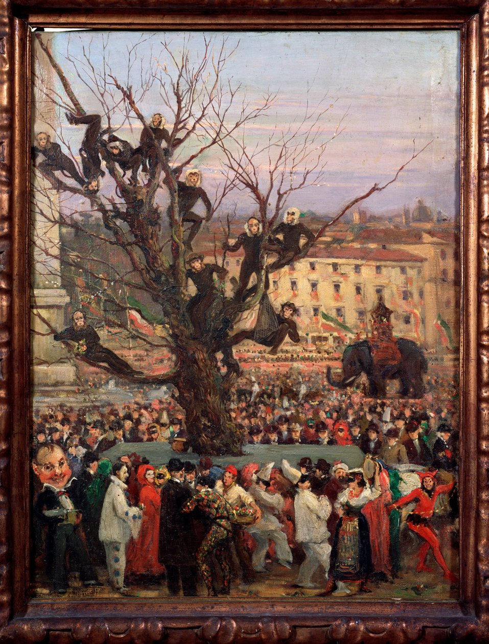 Karnevaalikohtaus Rooman kaduilla Anonymous-maalaus. 1800-luvun Rooma, Museo del Folklore tekijältä Unknown artist